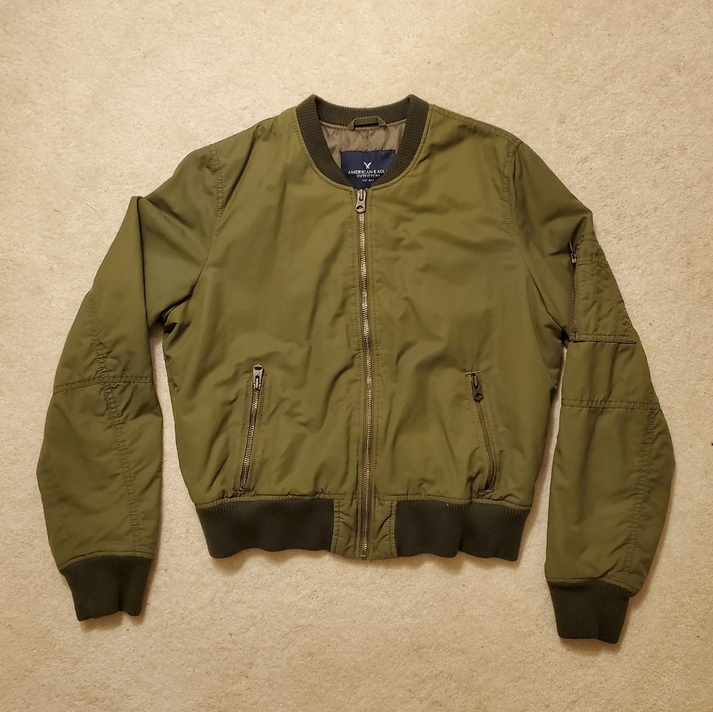 AE Olive Green Bomber Jacket (Women's L)